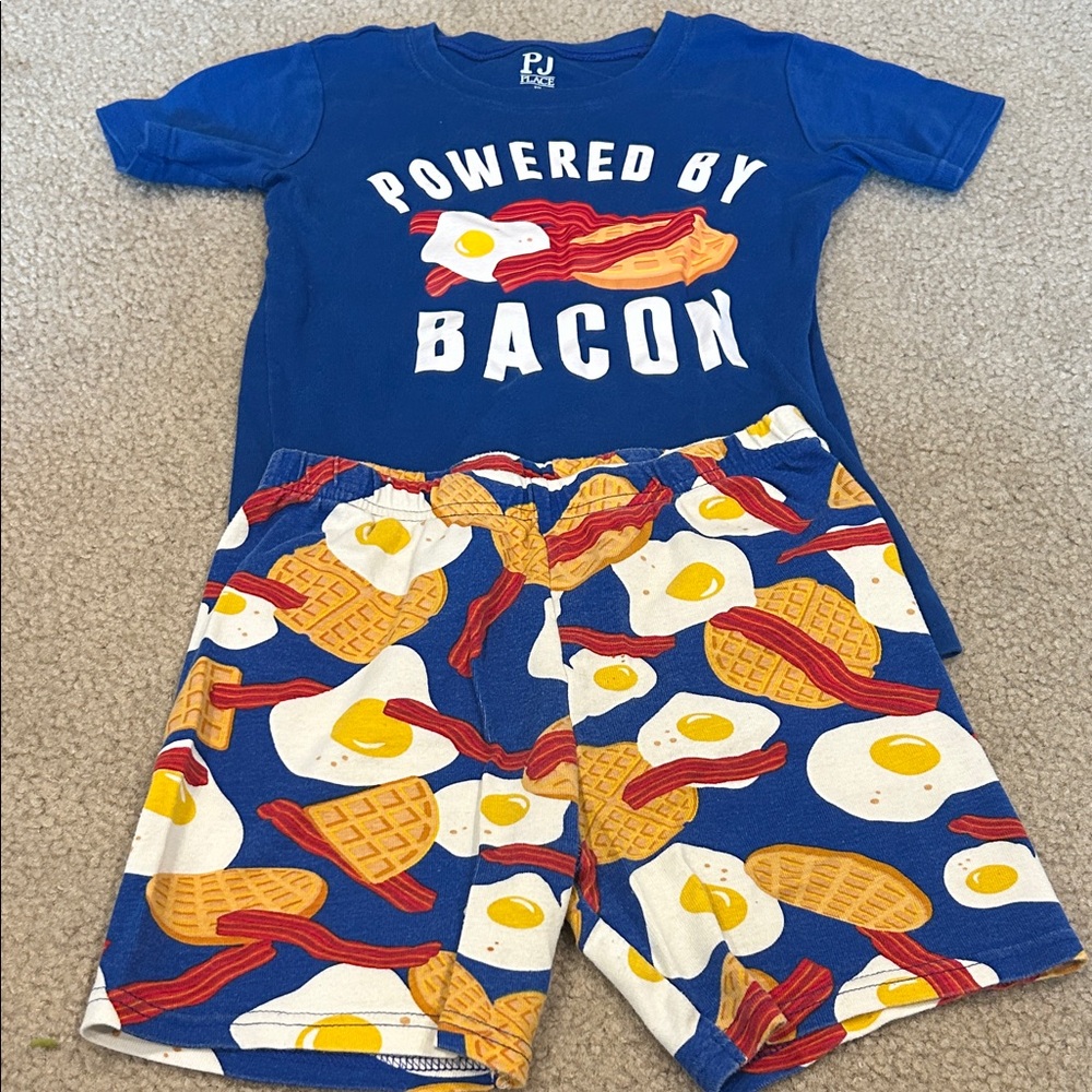 PJ Salvage Kids 'Powered by Bacon' Blue Short Pajama Set